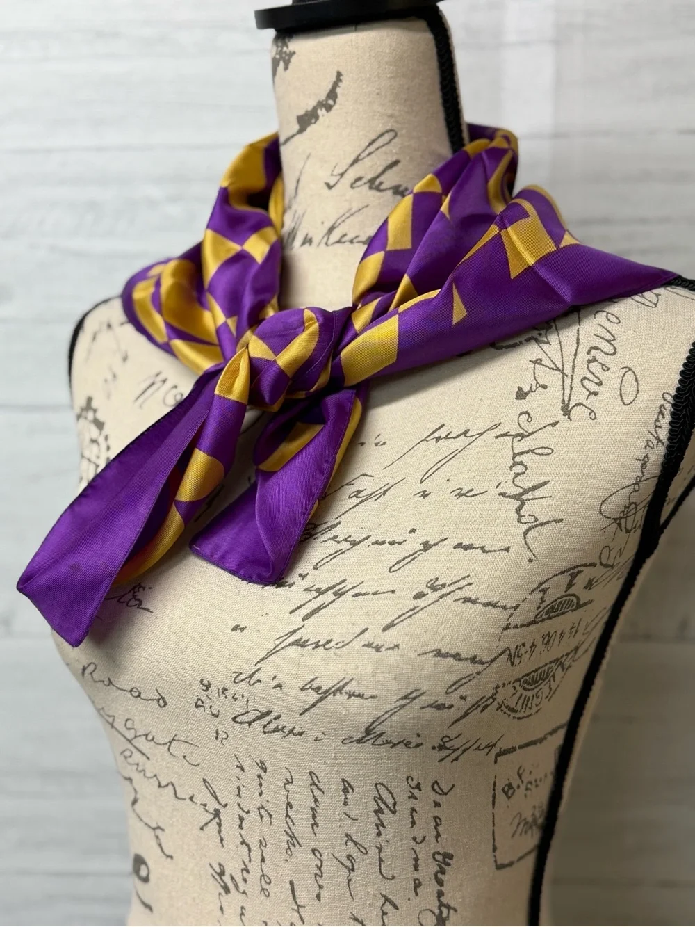 Vintage Purple and Gold Geometric Silk Scarf by The Hecht Co